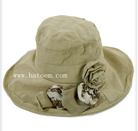 大檐帶花朵的遮陽帽，浙江高普服飾