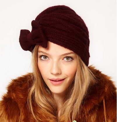 蝴蝶結(jié)純色毛線帽